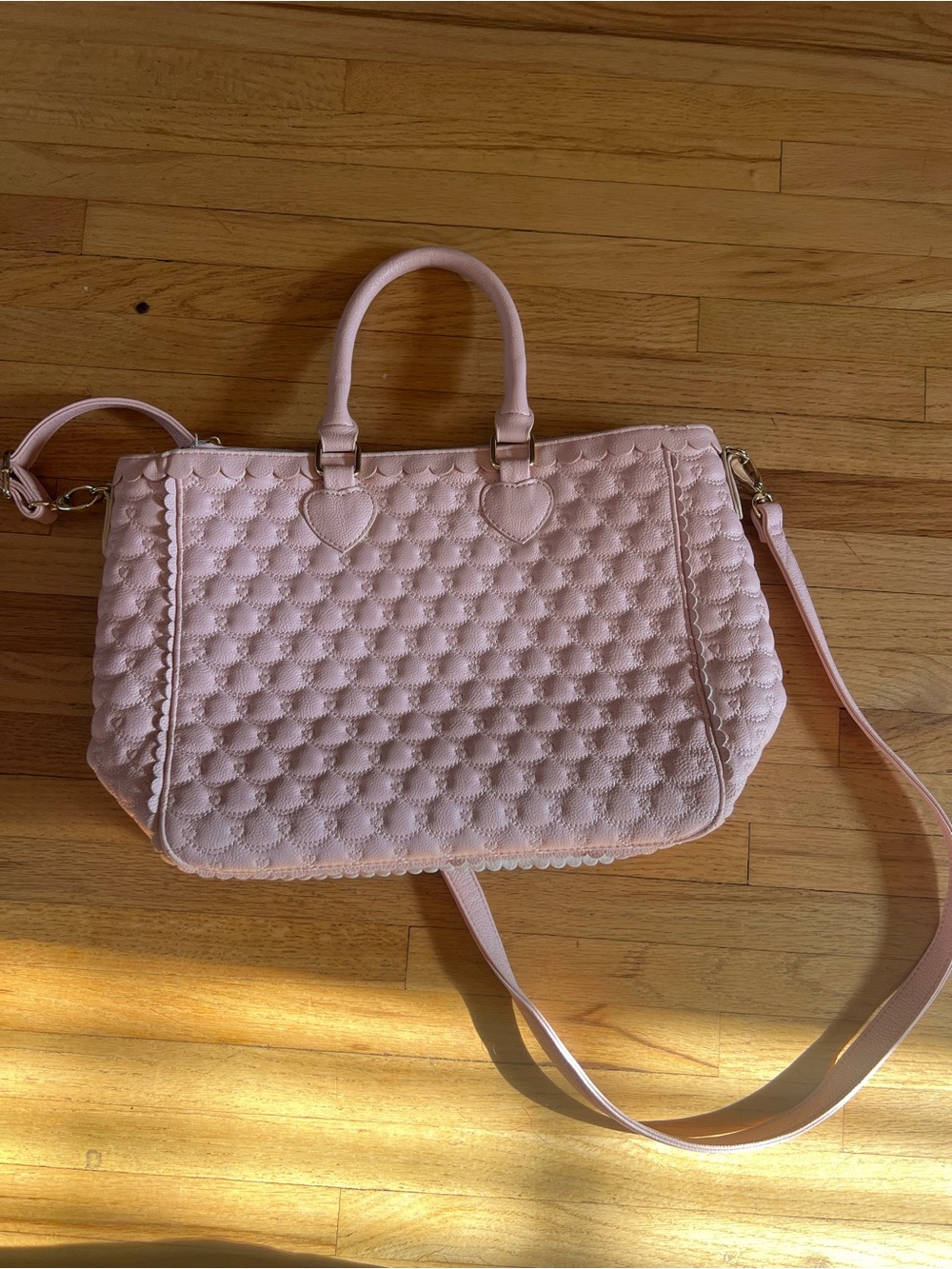 Betsey Johnson Quilted Light Pink Crossbody Satchel with Gold Hardware - Picture 4 of 7